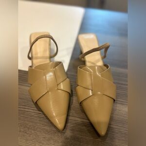 Nude point toe sandal heels